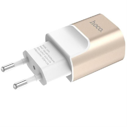 картинка Hoco C47A сетевое зарядное устройство с 2 USB выходами 5В, 2100mAh, золото  от магазина Интерком-НН