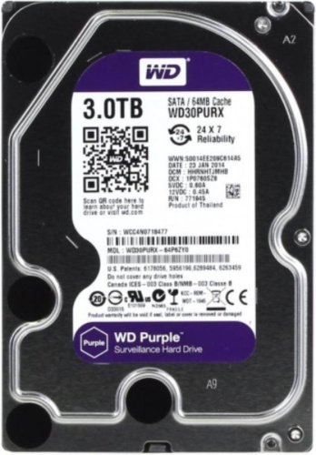 изображение Жесткий диск Western Digital 3Tb 64Mb SATA-III WD30PURX Purple (5400rpm) 3.5" магазин Компании Интерком-НН картинка Western Digital WD30PURX Purple Жесткий диск для видеорегистраторов 3Tb 64Mb SATA-III от магазина Интерком-НН