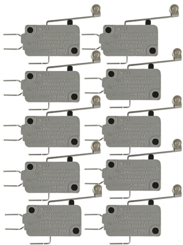 картинка Микропереключатель 10 шт. Dongnan KW3A-16Z5-A200 3-х контактный 16(4)A 250V рычаг с роликом 25мм от магазина Интерком-НН
