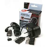 картинка Robiton EN1000S Блок питания 3 В, 4,5 В, 5 В, 6 В, 7,5 В, 9 В, 12 В 1000mA сменные разъемы от магазина Интерком-НН