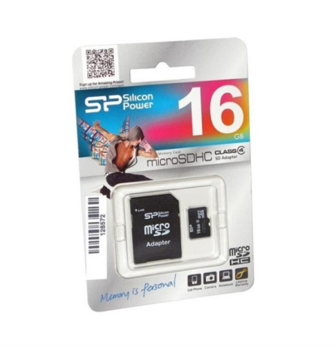 картинка Память Micro SD 16Gb Silicon Power class4 с адаптером (SP016GBSTH004V10-SP) от магазина Интерком-НН