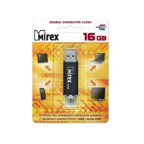 картинка Флешка Mirex SMART BLACK, 16 Гб USB/microUSB (13600-DCFBLS16) от магазина Интерком-НН