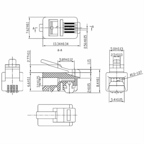 картинка Разъем RJ9 (RJ-9, RJ10, RJ-10, 4P4C, 4Р-4С, 4P4C, 4Р-4С) для телефонных трубок 4 контакта от магазина Интерком-НН фото 2