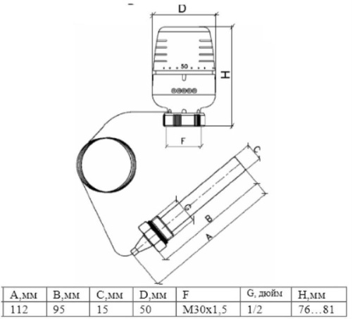 картинка VALTEC  VT.5011.0.0 Термоголовка с выносным погружным датчиком  от магазина Интерком-НН фото 2