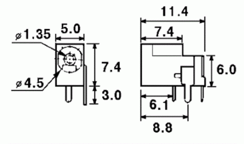 картинка DJK-05D - Разъем питания штырев. 1,3мм (п) на плату (плоские контакты) от магазина Интерком-НН фото 2