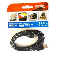 картинка Кабель штекер USB A - штекер mini USB B 1.1 (1,5м), черный, блистер Netko от магазина Интерком-НН