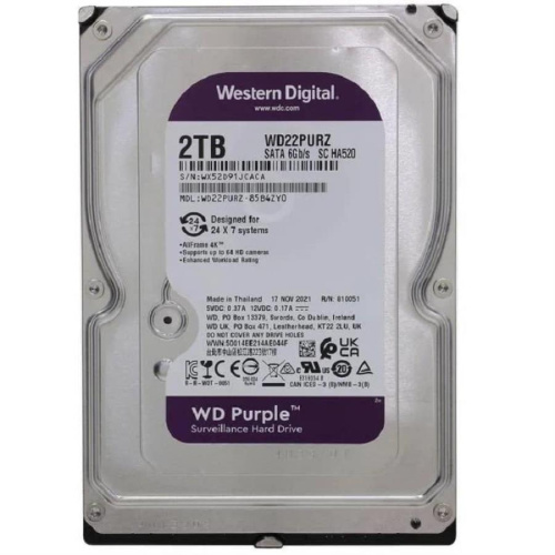 картинка Western Digital WD22PURZ (purple) Жесткий диск для видеорегистраторов 2 Tb 64 Mb SATA-III от магазина Интерком-НН