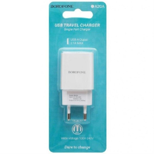 картинка Borofone BA20A сетевое зарядное устройство (без кабеля) с 1 USB выходом 5В, 2100mAh, белый  от магазина Интерком-НН фото 2