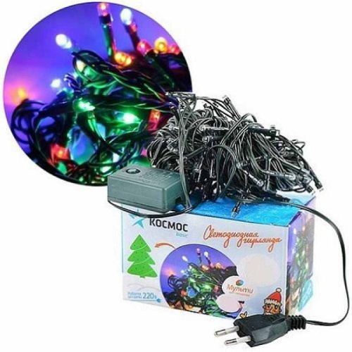картинка Космос KOC_GIR120LED_RGB светодиодная елочная гирлянда 120LED, 8 режимов мигания, мультиколор, 12.8м от магазина Интерком-НН