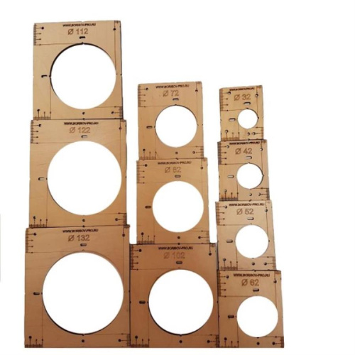 картинка Комплект шаблонов со смещённым отверстием для сверления, диаметры 32,42,52,62,72,82,102,112,122,132 от магазина Интерком-НН