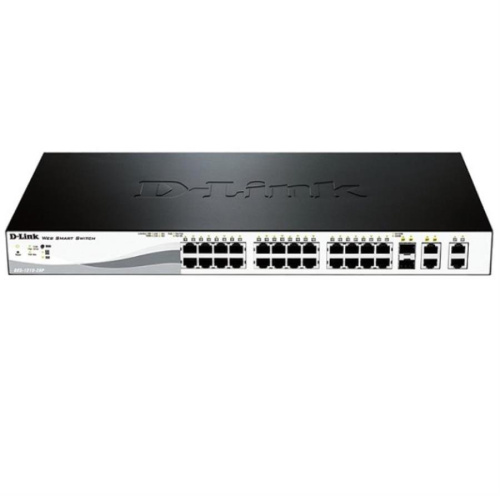изображение Настраиваемый коммутатор WebSmart 24 PoE порта 10/100Base-TX, 2 порта 100/1000Base-T, 2 комбо-порта 100/1000Base-T/SFP DES-1210-28P/C1A D-Link магазин Компании Интерком-НН картинка D-Link DES-1210-28P/C1A Коммутатор 24 PoE порта 10/100Base-TX, 2 порта 100/1000Base-T, 2 комбо-порта от магазина Интерком-НН