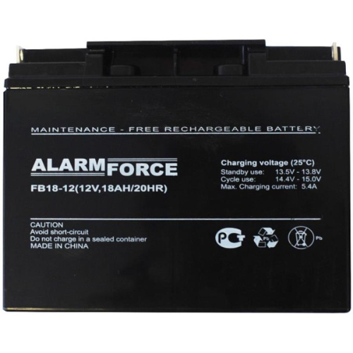 изображение Аккумуляторная батарея ALARM FORCE FB 18-12 (12В, 18А/ч) магазин Компании Интерком-НН картинка ALARM FORCE FB 18-12 Аккумуляторная батарея (12В, 18А/ч) от магазина Интерком-НН