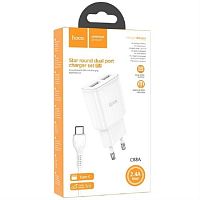 картинка Hoco C88A сетевое зарядное устройство с 2 USB выходами 5В, 2400mAh, белый  от магазина Интерком-НН