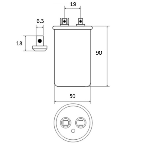 картинка Пусковой конденсатор CBB65A 25мкф, 450 В для кондиционера в металлическом корпусе от магазина Интерком-НН фото 2