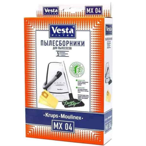 изображение Vesta filter MX04 комплект мешков-пылесборников бумажных (5шт+1 фильтр) для пылесоса Moulinex, Krups магазин Компании Интерком-НН картинка Vesta filter MX04 комплект мешков-пылесборников бумажных (5шт+1 фильтр) для пылесоса Moulinex, Krups от магазина Интерком-НН