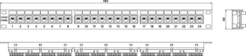 картинка PP-19-24-6P4C-C2 19" патч-панель Hyperline, 1U, 24xRJ-12, телефонная 24-порта от магазина Интерком-НН фото 2