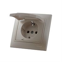 картинка LEZARD MIRA 701-3030-124 Розетка электрическая + заземляющий с крышкой жемчужно-белый перламутр от магазина Интерком-НН