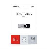 картинка Память USB 16Gb Smart Buy TRIO 3-in-1 серебристо-черный 3.0 (SB16GBTRIO) от магазина Интерком-НН