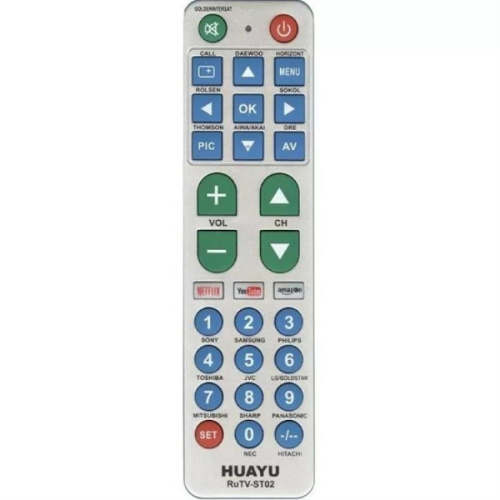 изображение Huayu RuTV-ST02 (21018) пульт дистанционного управления универсальный (ПДУ) для телевизоров магазин Компании Интерком-НН картинка Huayu RuTV-ST02 (21018) пульт дистанционного управления универсальный (ПДУ) для телевизоров от магазина Интерком-НН