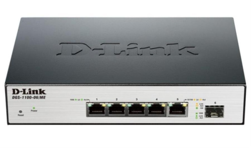 картинка D-Link DGS-1100-06 Настраиваемый коммутатор с 5 портами 10/100/1000Base-T и 1 портом SFP  от магазина Интерком-НН