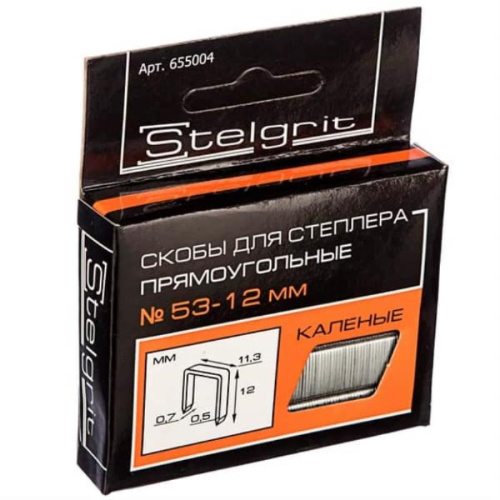 изображение Скобы для мебельного степлера каленые 12x0,7 мм (1000 шт) Stelgrit 655004 магазин Компании Интерком-НН картинка Stelgrit 655004 Скобы для мебельного степлера каленые тип53 12x0,7 мм (1000 шт) от магазина Интерком-НН