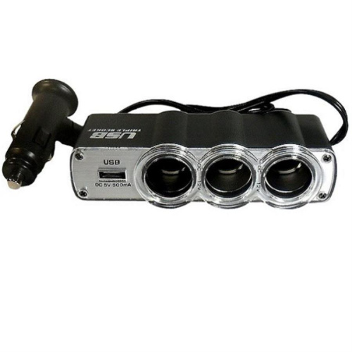 картинка Разветвитель автомобильный WF-0120 на 3 устройства с USB со шнуром от магазина Интерком-НН