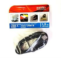 картинка Кабель штекер USB A - штекер mini USB B 2.0 (1,5м), черный, блистер Netko от магазина Интерком-НН