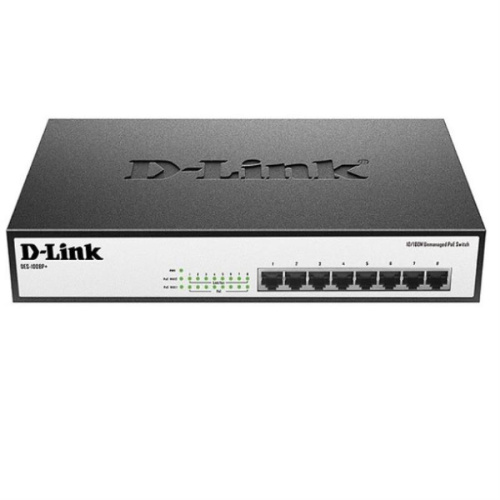 изображение Неуправляемый коммутатор с 8 портами 10/100Base-TX с поддержкой PoE DES-1008P+/A1A D-Link магазин Компании Интерком-НН картинка D-Link DES-1008P+/A1A Коммутатор с 8 портами 10/100Base-TX с поддержкой PoE от магазина Интерком-НН
