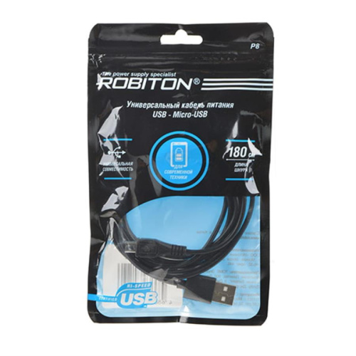 картинка Кабель USB Robiton P8 USB - MicroUSB для заряда портативных устройств 1.8м, черный от магазина Интерком-НН фото 2