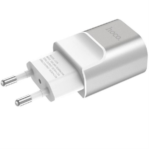 картинка Hoco C47A сетевое зарядное устройство с 2 USB выходами 5В, 2100mAh, серебро  от магазина Интерком-НН