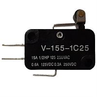 картинка Микропереключатель 3-х контактный V-155-1C25 250V 15A рычаг с роликом 12мм для микроволновой печи  от магазина Интерком-НН