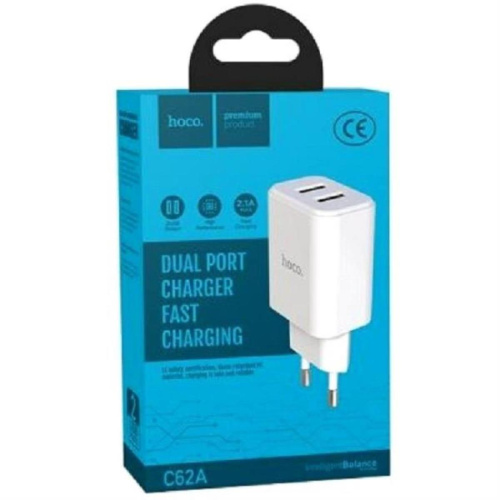 изображение Hoco C62A сетевое зарядное устройство с 2 USB выходами 5В, 2100mAh, белый магазин Компании Интерком-НН картинка Hoco C62A сетевое зарядное устройство с 2 USB выходами 5В, 2100mAh, белый от магазина Интерком-НН