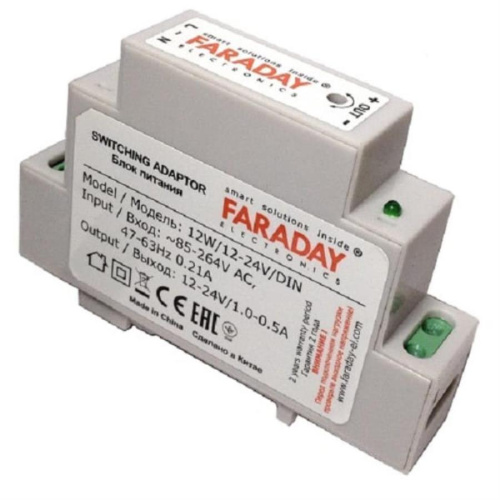 изображение Блок питания в корпусе на DIN-рейку Faraday 12W/12-24V/DIN с регулировкой выходного напряжения магазин Компании Интерком-НН картинка Faraday 12W/12-24V/DIN Блок питания в корпусе на DIN-рейку с регулировкой 12-24V от магазина Интерком-НН