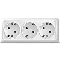 картинка UNIVersal 1161 розетка накладная трехместная Олимп 16А 250В с заземляющими контактами (белая) от магазина Интерком-НН