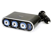 картинка Разветвитель в авто на 3 устройства с USB со шнуром и переключателями 1000mAh WF-0306 от магазина Интерком-НН