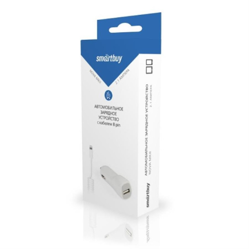 картинка Smartbuy Автомобильное зарядное устройство SBP-1504-8-V NOVA вых.ток 2.1А, 1USB витой кабель 8pin от магазина Интерком-НН
