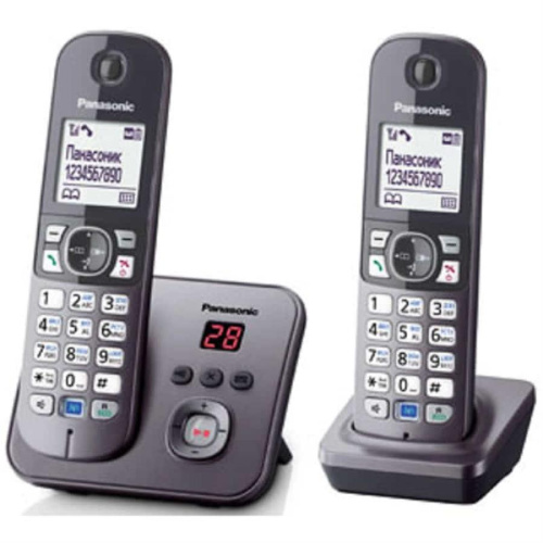 изображение Беспроводной телефон Panasonic KX-TG6822RUM DECT (радиотелефон) с автоответчиком, цвет: серый металлик магазин Компании Интерком-НН картинка Panasonic KX-TG6822RUM - Беспроводной телефон DECT (радиотелефон) с автоответчиком, цвет: серый мета от магазина Интерком-НН